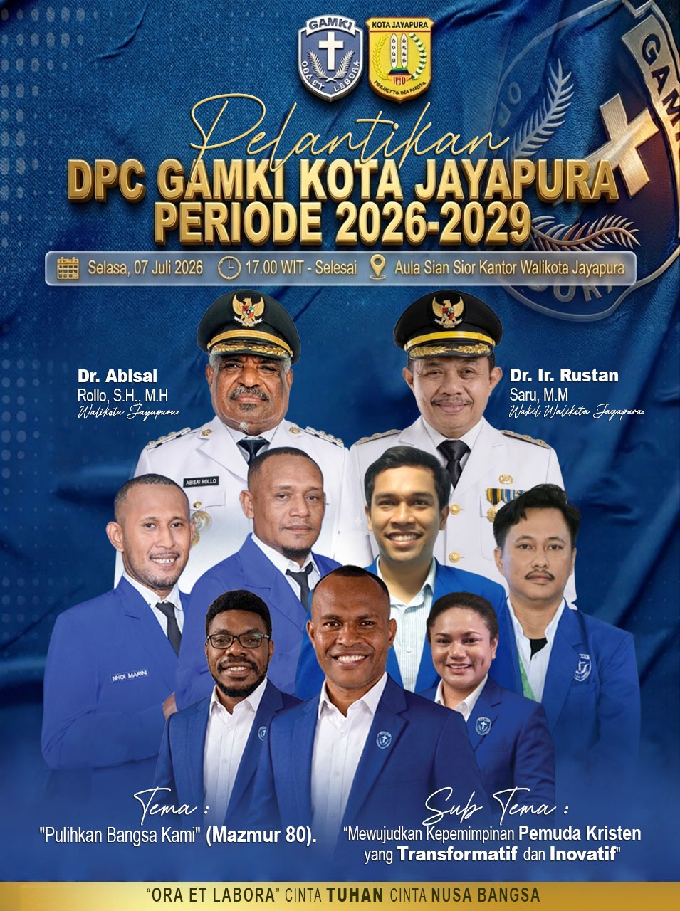 Pelantikan Pengurus GAMKI Kota Jayapura Periode 2026-2029 hari ini : "Sinergi Pemuda GKPMI, Siap Mengabdi untuk Bangsa dan Daerah"
